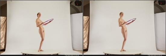 Nude Woman White Standing poses - ALL Slim medium brown 3D Stereoscopic poses Pinup