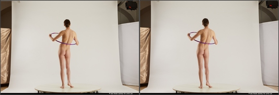 Nude Woman White Standing poses - ALL Slim medium brown 3D Stereoscopic poses Pinup