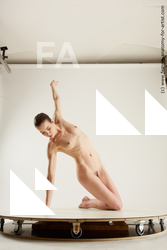 Nude Woman White Kneeling poses - ALL Slim Kneeling poses - on both knees medium brown Multi angle poses Pinup