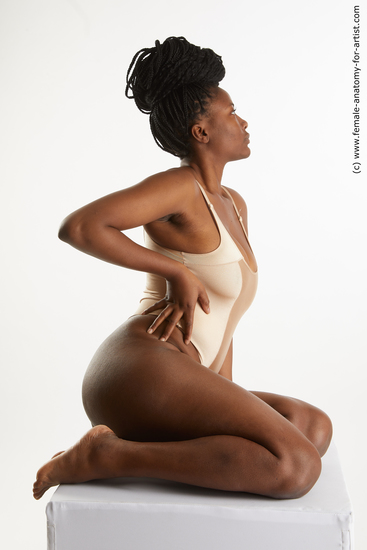 Underwear Woman Black Kneeling poses - ALL Average Kneeling poses - on both knees long black Standard Photoshoot Academic