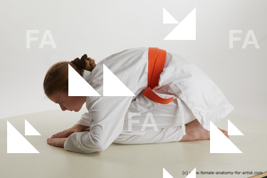 Sportswear Woman White Kneeling poses - ALL Slim Kneeling poses - on both knees long brown Standard Photoshoot  Academic