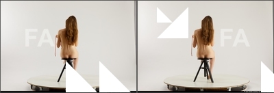 Nude Woman White Sitting poses - ALL Slim long brown 3D Stereoscopic poses Pinup