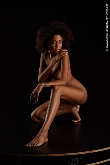 Nude Woman Black Kneeling poses - ALL Slim Kneeling poses - on one knee long black Standard Photoshoot Pinup