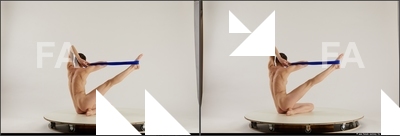 Nude Woman White Sitting poses - ALL Underweight medium brown 3D Stereoscopic poses Pinup