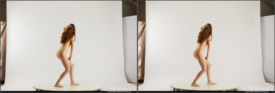 Nude Woman White Standing poses - ALL Slim long brown 3D Stereoscopic poses Pinup