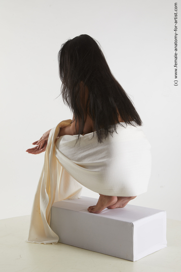 Nude Woman White Kneeling poses - ALL Slim Kneeling poses - on both knees long black Standard Photoshoot Pinup
