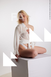 Underwear Woman White Kneeling poses - ALL Slim Kneeling poses - on both knees medium blond Standard Photoshoot Academic