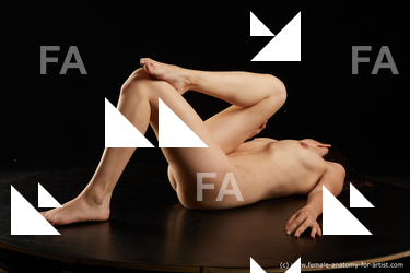 Nude Woman White Laying poses - ALL Slim Laying poses - on back long brown Standard Photoshoot Pinup