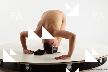 Nude Woman White Kneeling poses - ALL Slim Kneeling poses - on both knees long brown Standard Photoshoot Pinup