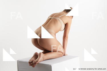 Underwear Woman White Kneeling poses - ALL Slim Kneeling poses - on both knees long brown Standard Photoshoot Academic