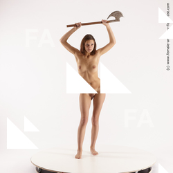 Nude Woman White Standing poses - ALL Slim long brown Fighting with axe Standard Photoshoot Pinup