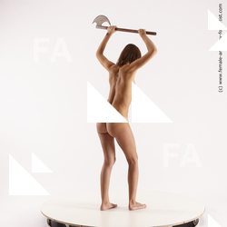 Nude Woman White Standing poses - ALL Slim long brown Fighting with axe Standard Photoshoot Pinup