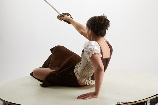 Fighting with sword Woman White Sitting poses - ALL Slim long brown Sitting poses - simple Standard Photoshoot Academic
