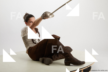Fighting with sword Woman White Sitting poses - ALL Slim long brown Sitting poses - simple Standard Photoshoot Academic
