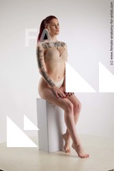 Underwear Woman White Sitting poses - ALL Slim long red Sitting poses - simple Standard Photoshoot Academic