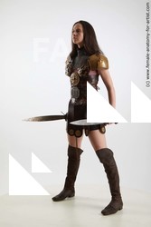 Casual Fighting with sword Woman White Sitting poses - ALL Slim long brown Sitting poses - simple Standard Photoshoot Academic