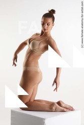 Underwear Woman White Kneeling poses - ALL Slim Kneeling poses - on both knees long brown Standard Photoshoot Academic