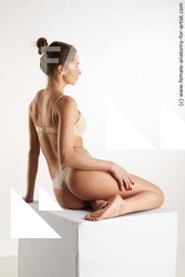 Underwear Woman White Kneeling poses - ALL Slim Kneeling poses - on both knees long brown Standard Photoshoot Academic