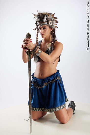 Casual Woman White Kneeling poses - ALL Slim Kneeling poses - on both knees long brown Standard Photoshoot Academic