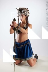 Casual Woman White Kneeling poses - ALL Slim Kneeling poses - on both knees long brown Standard Photoshoot Academic