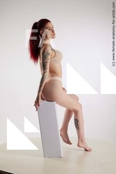 Underwear Woman White Sitting poses - ALL Slim long colored Sitting poses - simple Standard Photoshoot Academic