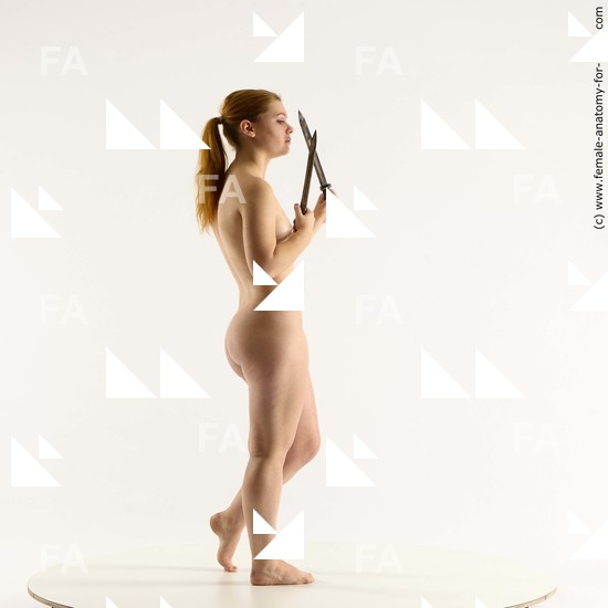 Nude Fighting with knife Woman White Standing poses - ALL Slim long red Standing poses - simple Standard Photoshoot Pinup