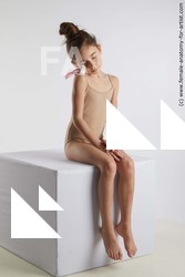 Underwear Woman White Sitting poses - ALL Slim long brown Sitting poses - simple Standard Photoshoot  Academic