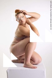 Underwear Woman White Kneeling poses - ALL Kneeling poses - on one knee long brown Standard Photoshoot Chubby Academic