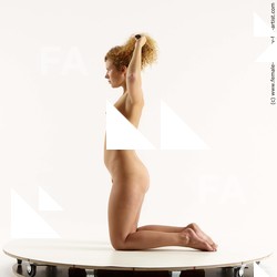 Nude Woman White Kneeling poses - ALL Slim Kneeling poses - on both knees long brown Standard Photoshoot Pinup