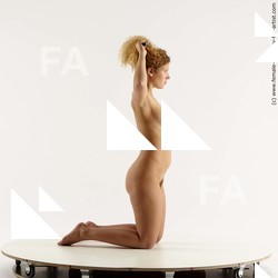 Nude Woman White Kneeling poses - ALL Slim Kneeling poses - on both knees long brown Standard Photoshoot Pinup