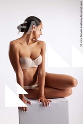 Underwear Woman White Sitting poses - ALL Slim long brown Sitting poses - simple Standard Photoshoot Academic