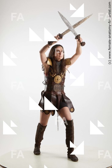 Casual Fighting with sword Woman White Standing poses - ALL Slim long brown Standing poses - simple Standard Photoshoot Academic