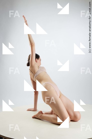 Underwear Woman White Kneeling poses - ALL Slim Kneeling poses - on both knees long brown Standard Photoshoot Academic