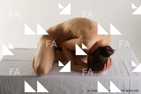 Nude Woman White Kneeling poses - ALL Slim Kneeling poses - on both knees medium brown Standard Photoshoot Pinup