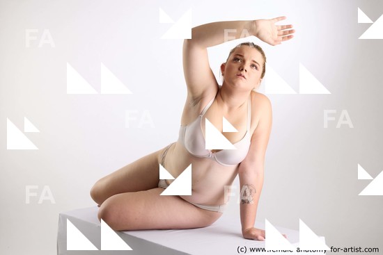 Underwear Woman White Sitting poses - ALL long brown Sitting poses - simple Standard Photoshoot Chubby Academic