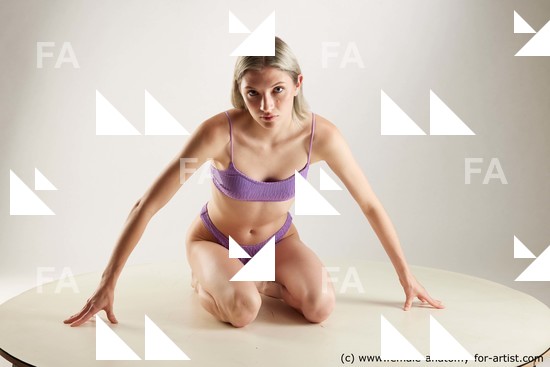 Swimsuit Woman White Kneeling poses - ALL Slim Kneeling poses - on both knees medium blond Standard Photoshoot Academic