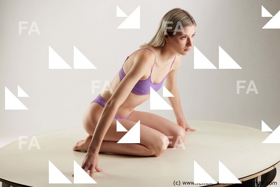Swimsuit Woman White Kneeling poses - ALL Slim Kneeling poses - on both knees medium blond Standard Photoshoot Academic