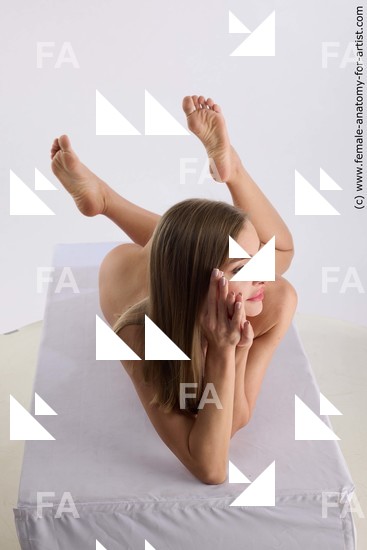 Nude Woman White Laying poses - ALL Slim Laying poses - on stomach long brown Standard Photoshoot Pinup