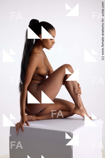 Nude Woman Black Kneeling poses - ALL Slim Kneeling poses - on one knee long black Standard Photoshoot Pinup