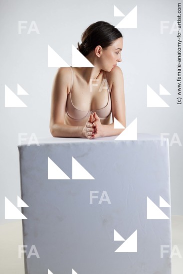 Underwear Woman White Kneeling poses - ALL Slim Kneeling poses - on both knees long brown Standard Photoshoot Academic