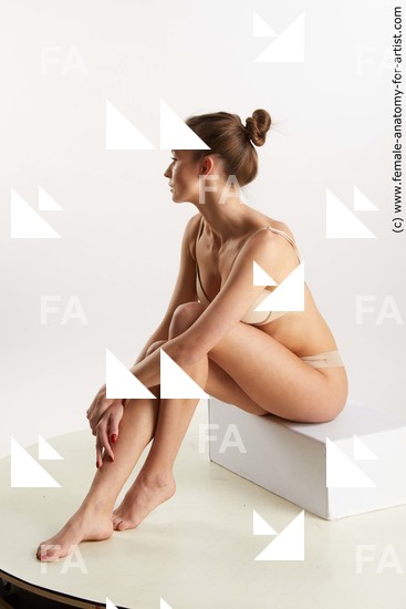 Underwear Woman White Sitting poses - ALL Slim long brown Sitting poses - simple Standard Photoshoot Academic