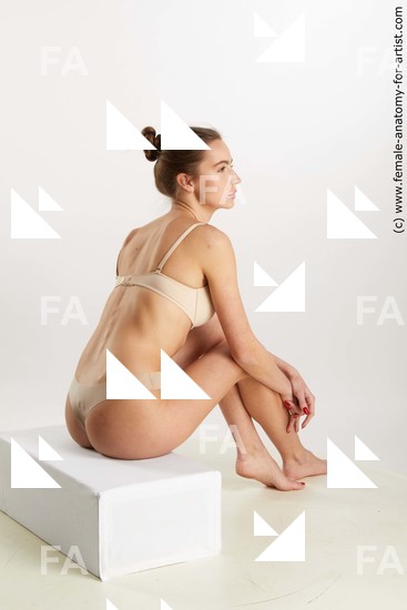 Underwear Woman White Sitting poses - ALL Slim long brown Sitting poses - simple Standard Photoshoot Academic