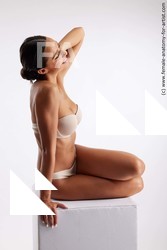 Underwear Woman White Sitting poses - ALL Slim long brown Sitting poses - simple Standard Photoshoot Academic