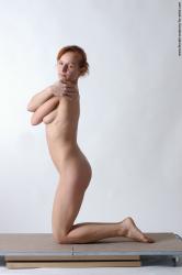 Nude Woman White Kneeling poses - ALL Slim medium red Pinup