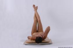Nude Woman White Laying poses - ALL Slim Laying poses - on back long brown Pinup