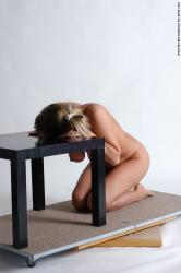 Nude Woman White Kneeling poses - ALL Slim Kneeling poses - on both knees long brown Pinup