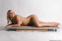 Nude Woman White Laying poses - ALL Slim Laying poses - on stomach long blond Pinup