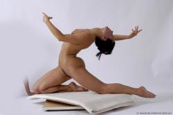 Nude Gymnastic poses Woman White Slim long brown Dancing Pinup