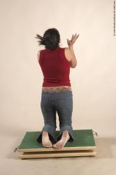 Casual Woman Multiracial Kneeling poses - ALL Slim Kneeling poses - on both knees long black Academic