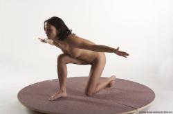 Nude Woman White Kneeling poses - ALL Slim Kneeling poses - on one knee medium brown Pinup